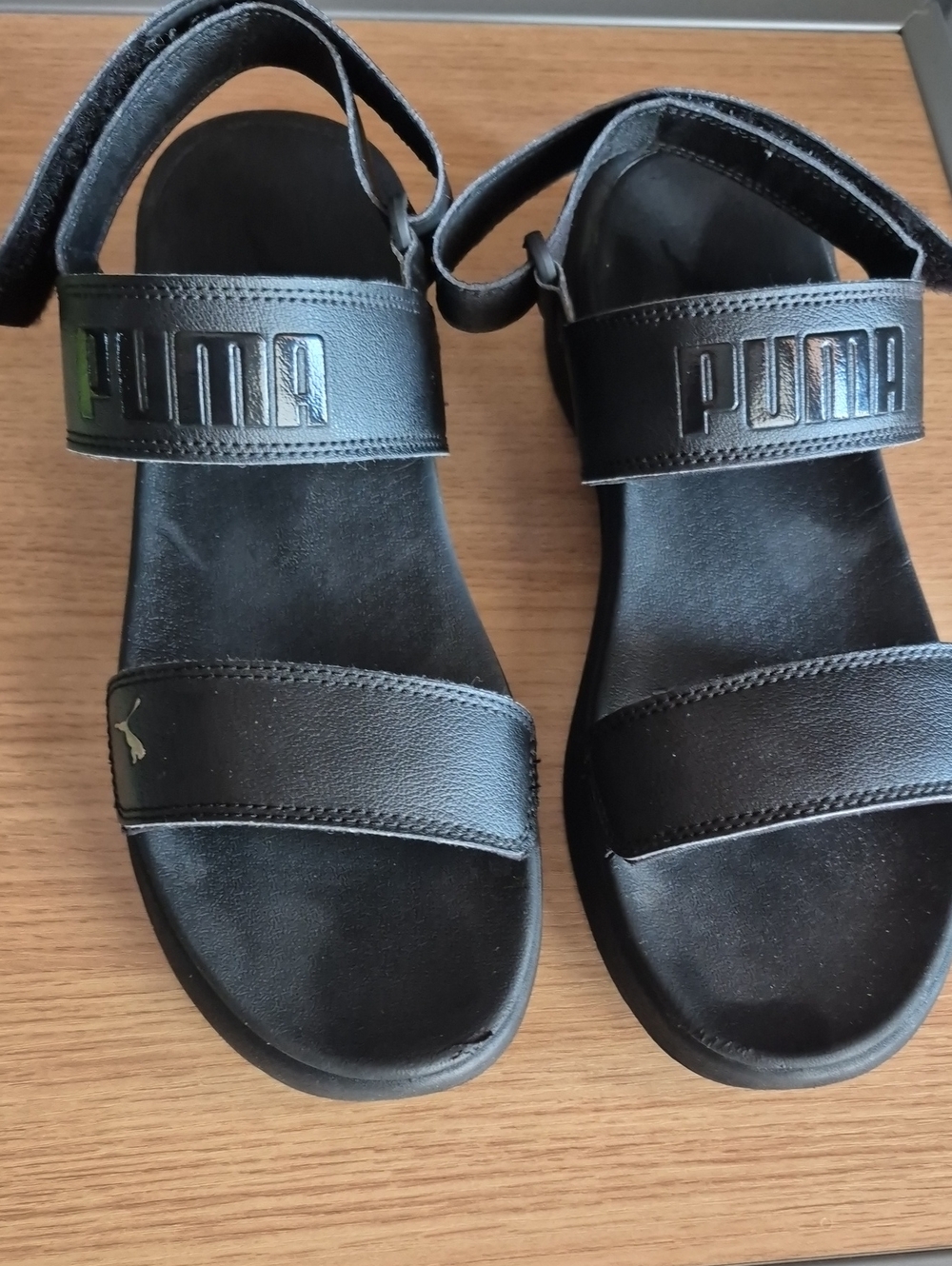 Puma Black Leather Strap Sandals